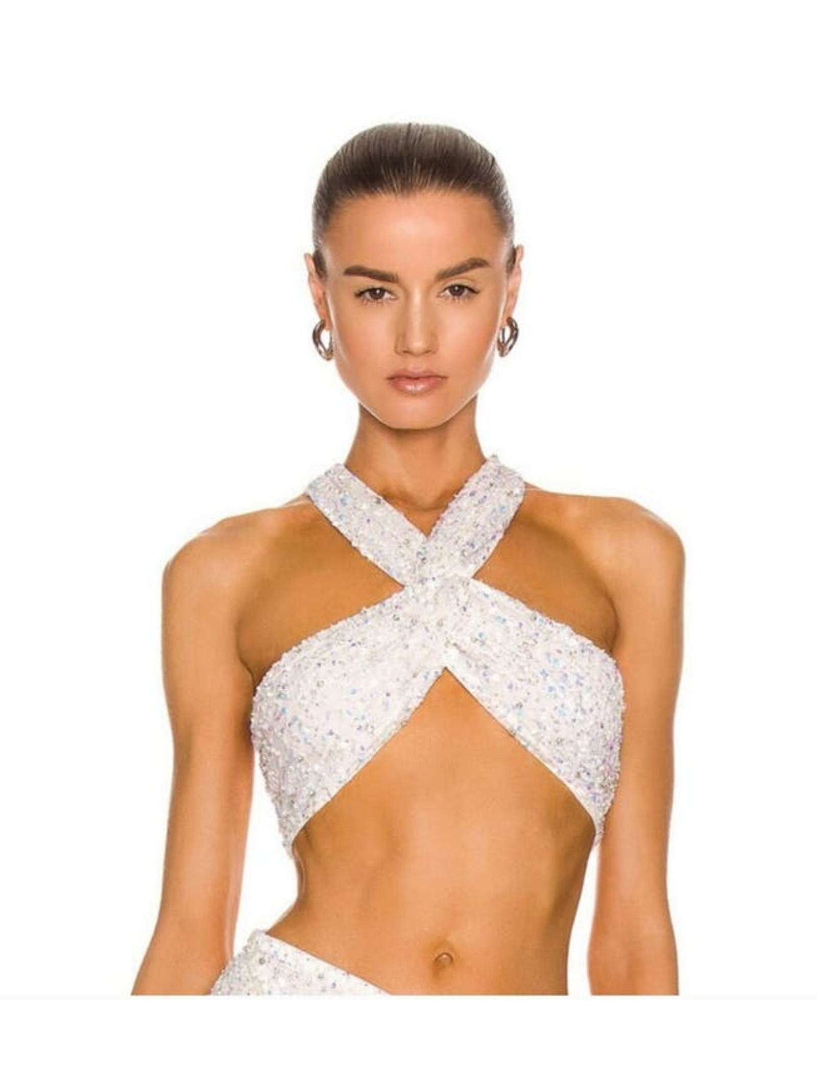 Retrofete Lio Top White Sequin Crystal Criss Cross Tank Size Medium Nwt